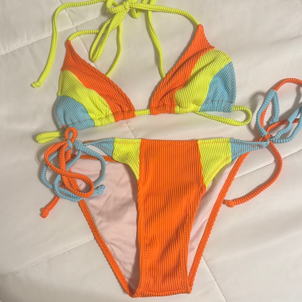 Vibrant women’s Swim Set - Neon Orange, Yellow, Blue
